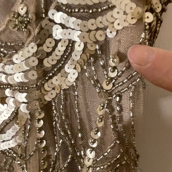 Sue Wong Nocturne Flapper Embellished Cocktail Dress NWT. Sz 0, Gold and beige. - Picture 12 of 13